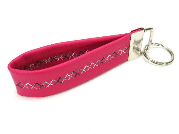 Schlüsselband Kunstleder PINK mit Zierstich, Geschenk für Frauen Mädchen, made by BuntMixxDESIGN